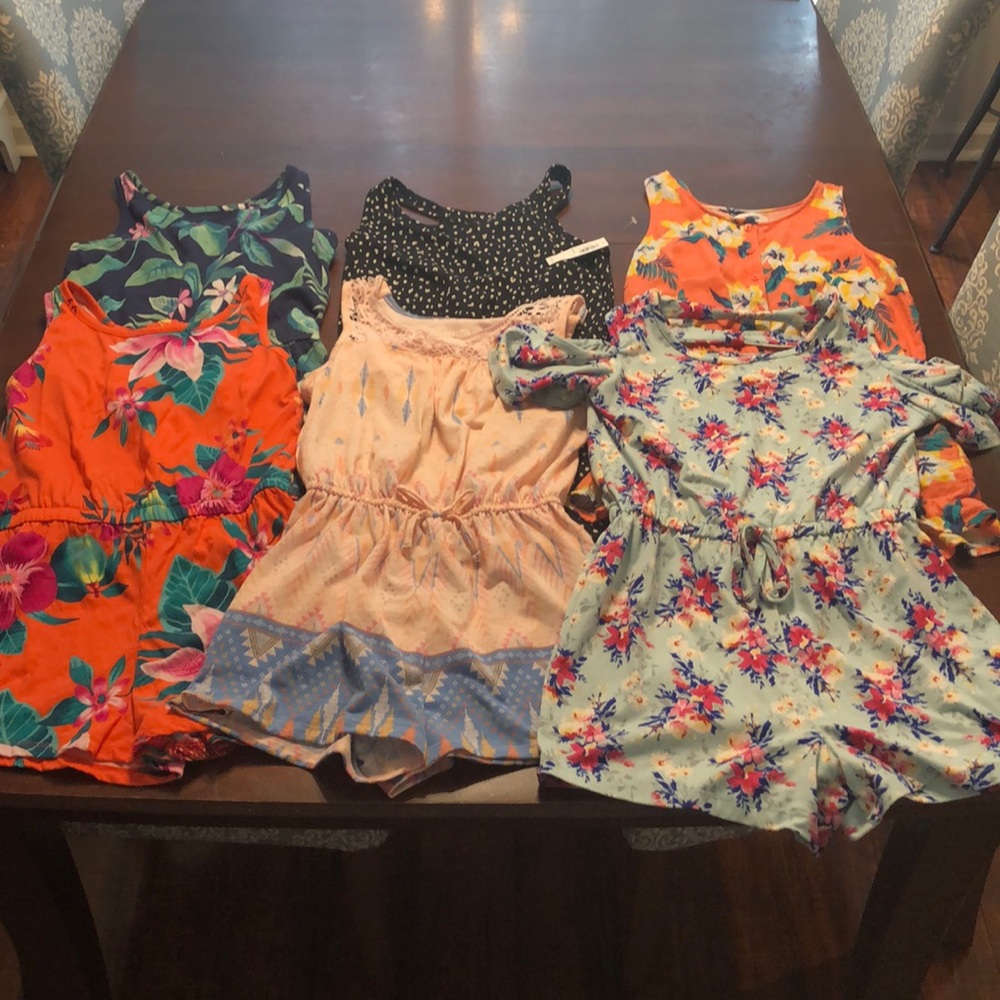 6 girls rompers - size 10/12 - one NWT - EUC
